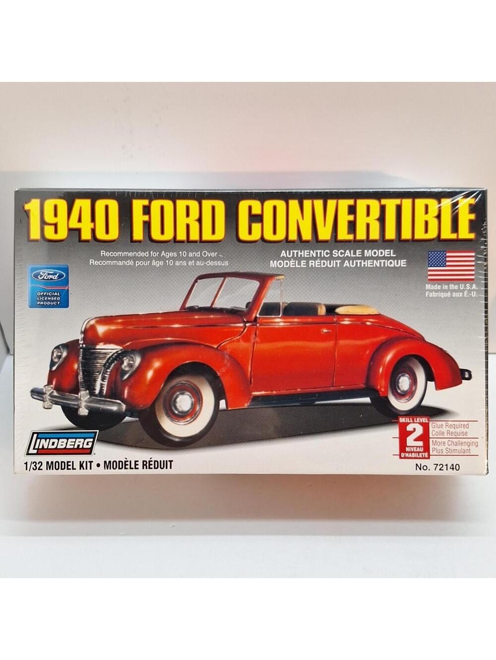 Lindberg 1940 Ford Convertible Model Kit 1:32 Scale 2006 Red  NEW Made In U.S.A.